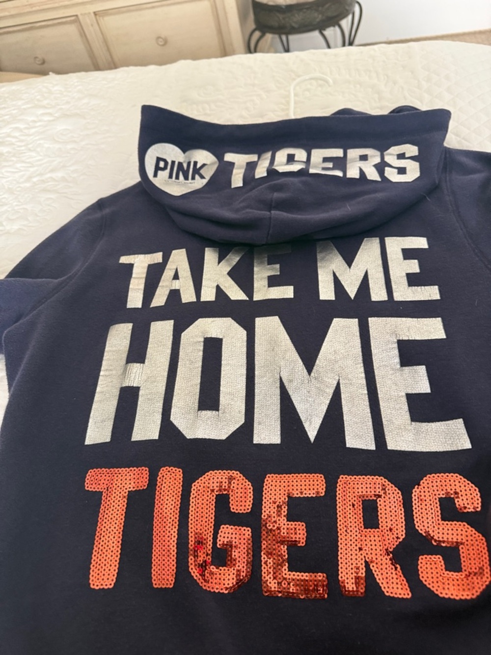 Victoria's Secret PINK Detroit Tigers Navy Hoodie with Orange Sequin Logo Rare